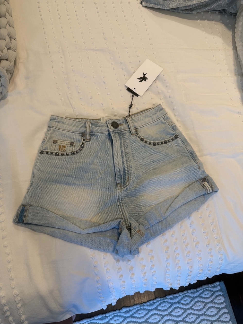 One Teaspoon Light Denim Stud Bandit Shorts